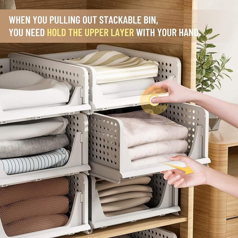 2026 New Style Stackable Plastic Storage Basket Foldable Closet Organizers Drawer Shelf Storage Container for alternate view