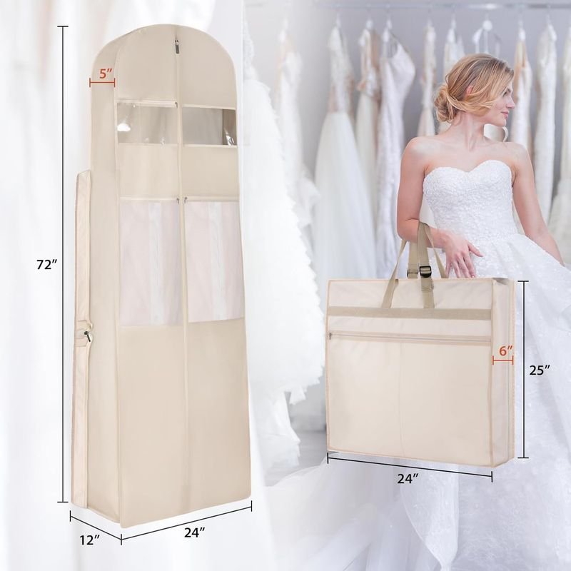 72" Wedding Dress Garment Bag with Bride Tote Bag Dust Storage Cover Bags for Women Gowns Long Dress Customized alternate view