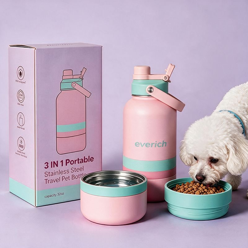 32oz 3 in 1 Leakproof Pet Travel Water Bottle for Dogs Detachable Bowls Keeps Water Cold Christmas Gift alternate view