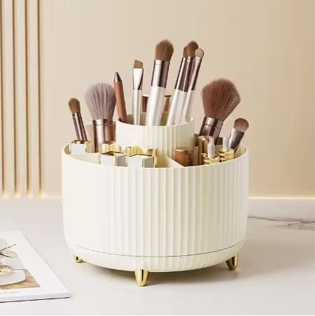 Plastic Brush Storage Box Desktop Makeup Brushes Holder 360 Degree Rotatable Sundries Dressing Table Organizer