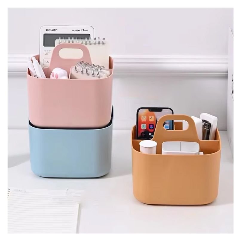 Rectangle Multipurpose Caddy Organizer, Plastic Tote with Handle, Stackable Storage Caddy for Desk, Cosmetic