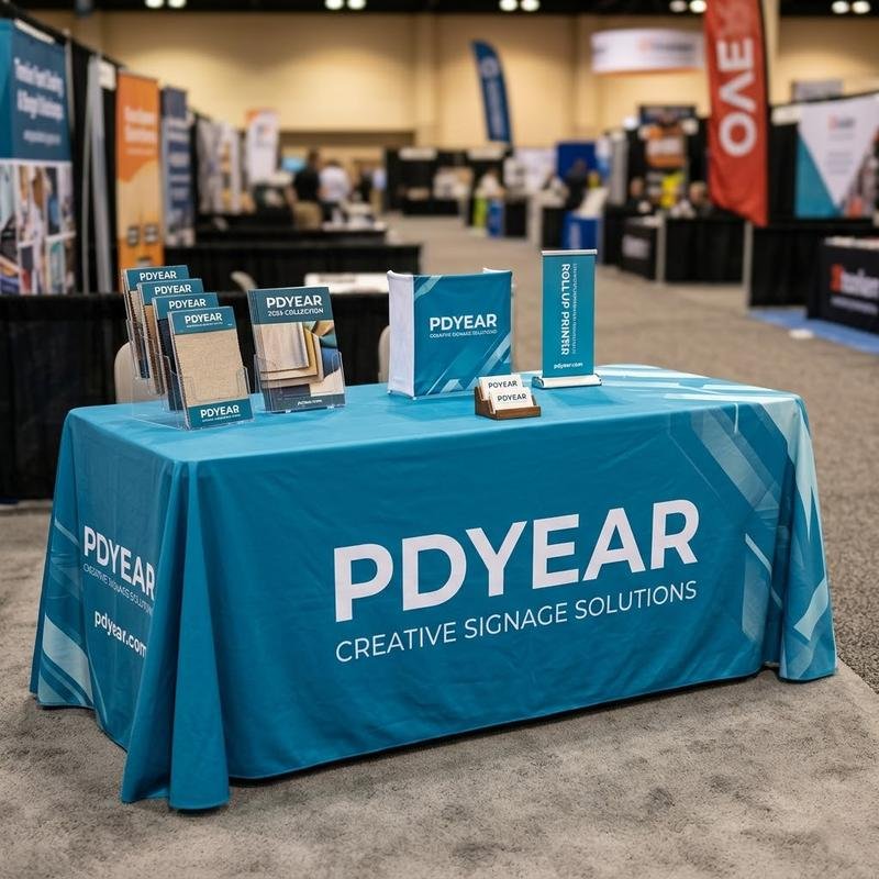 Custom Logo Printed Fitted Table Cloth Spandex Stretch Table Cover for Trade Show Exhibition Advertising Show