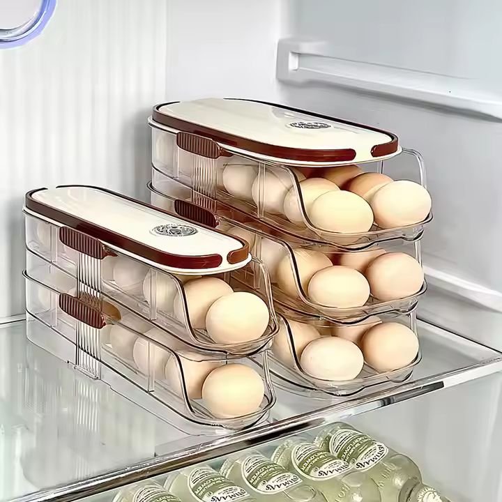 42 Eggs Capacity Self-rolling Egg Holder 3-layer Kitchen Organizers Easy to Reach Eggs Holder 3