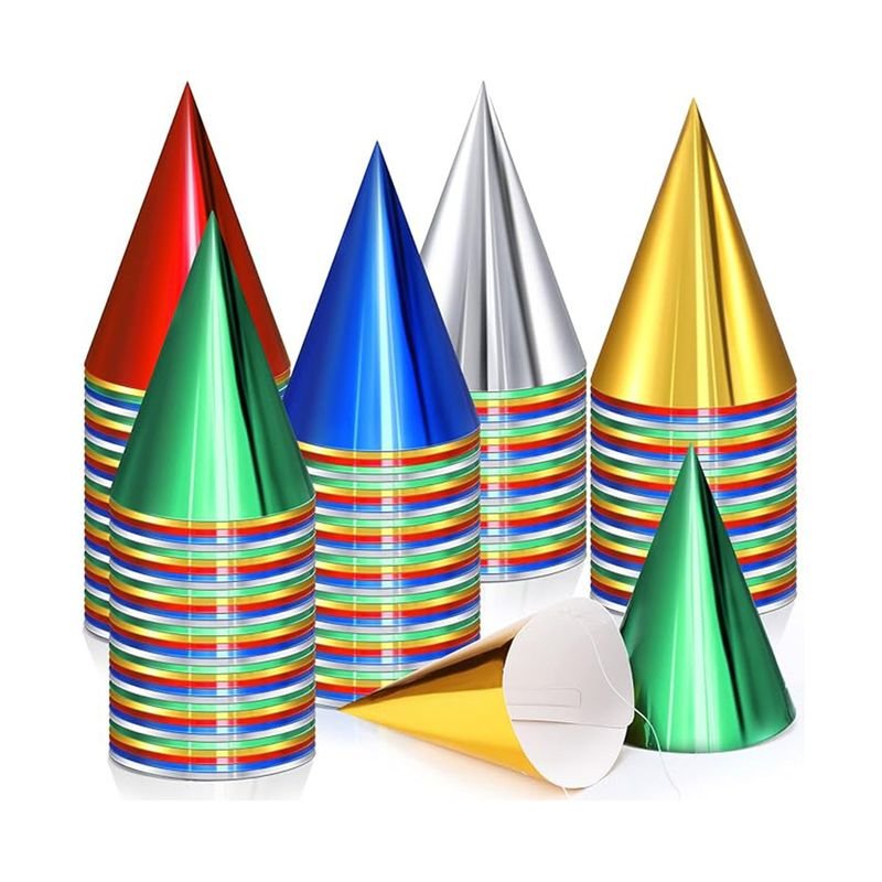 Birthday Party Cone Hats Colorful Paper Hats Metallic Foil Custom Paper Party Hats for Birthday Parties Decorations alternate view