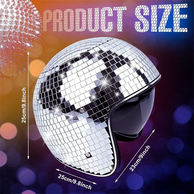 Disco Ball Helmet with Retractable Visor- Disco Helmet Glitter Mirror Glass Disco Ball Hat for DJ Club Bar Party 3