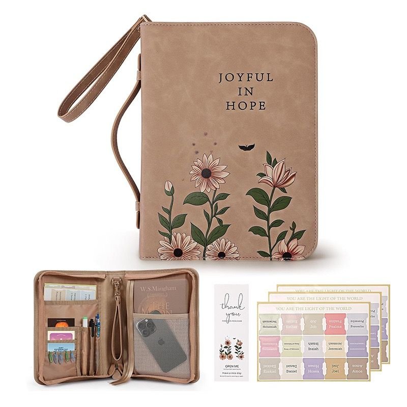 Luxury Women's Pu Leather Bible Cover Bag with Pocket and Zipper Handbag Unique Book Cover Design