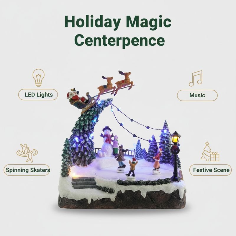 Cross-border In-stock New Glowing Christmas Music Resin House with Flying ReindeerEuropean Style Holiday Decor alternate view