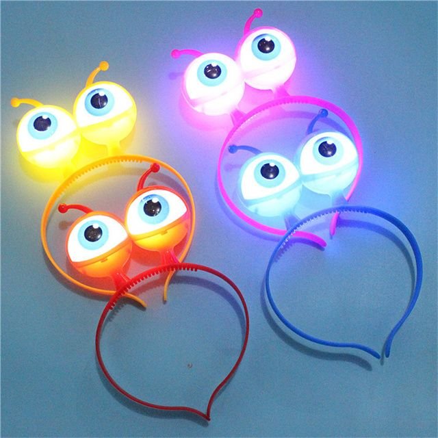 LED Flashing Alien Antenna Headband Light Big Eyeball Martian Space Head Boppers for Halloween Neon Party alternate view