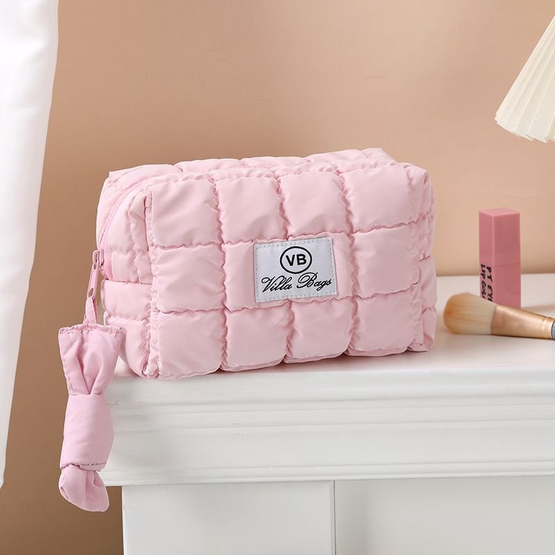 Autumn Winter Octagonal Makeup Bag for Women, Portable Travel Handle, Luxury Puffy Down-filled Storage Bag alternate view