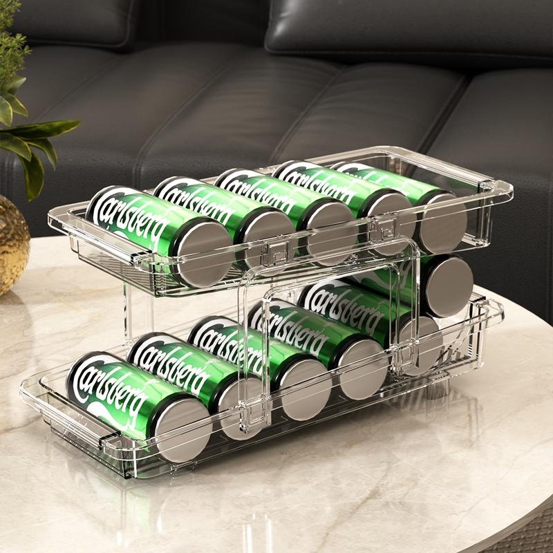 Clear Beverage Dispenser Plastic Drink Organizer Stackable Can Holder Double Rolling Soda Can Dispenser for Pantry alternate view