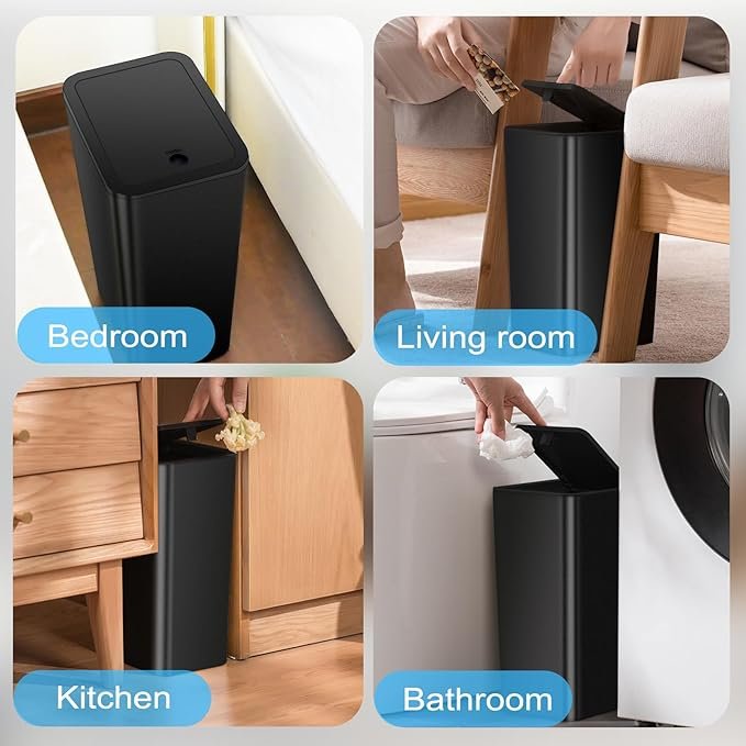 Bathroom Small Trash Can with Lid,10L Slim Garbage Bin with Pop-Up Lid for Bedroom, Office, Fits Under Desk/Cabinet 3