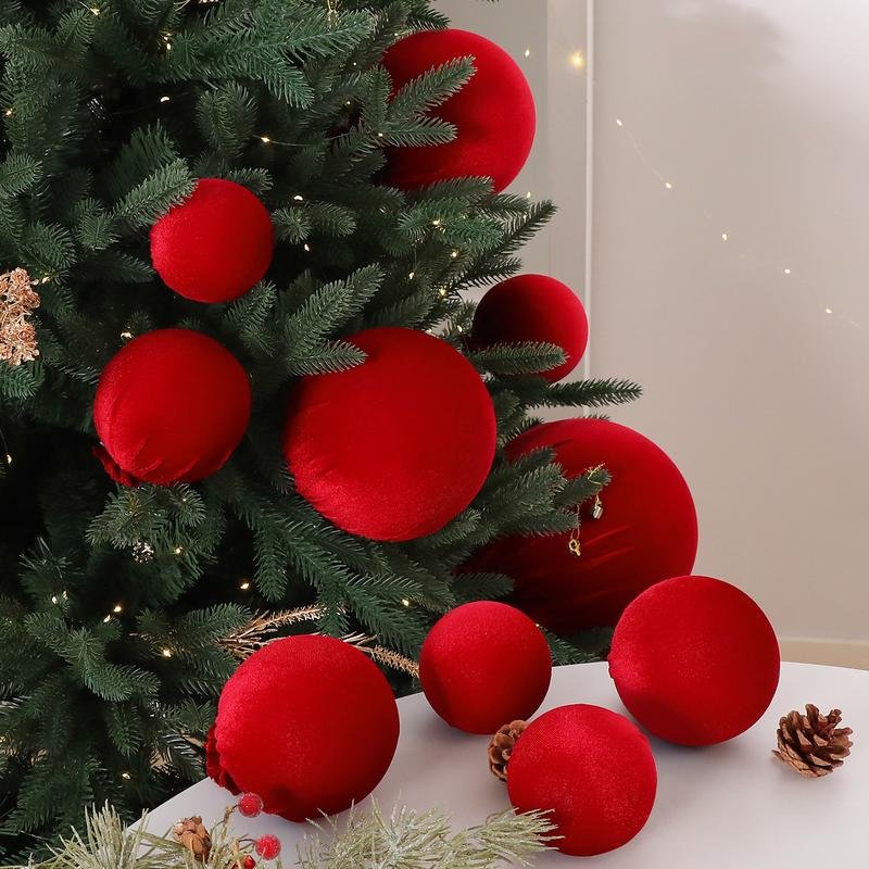 Wine-Red Velvet Large American Style Semi-Handmade Plastic Christmas Ball Ornaments for Wedding and New Year 3