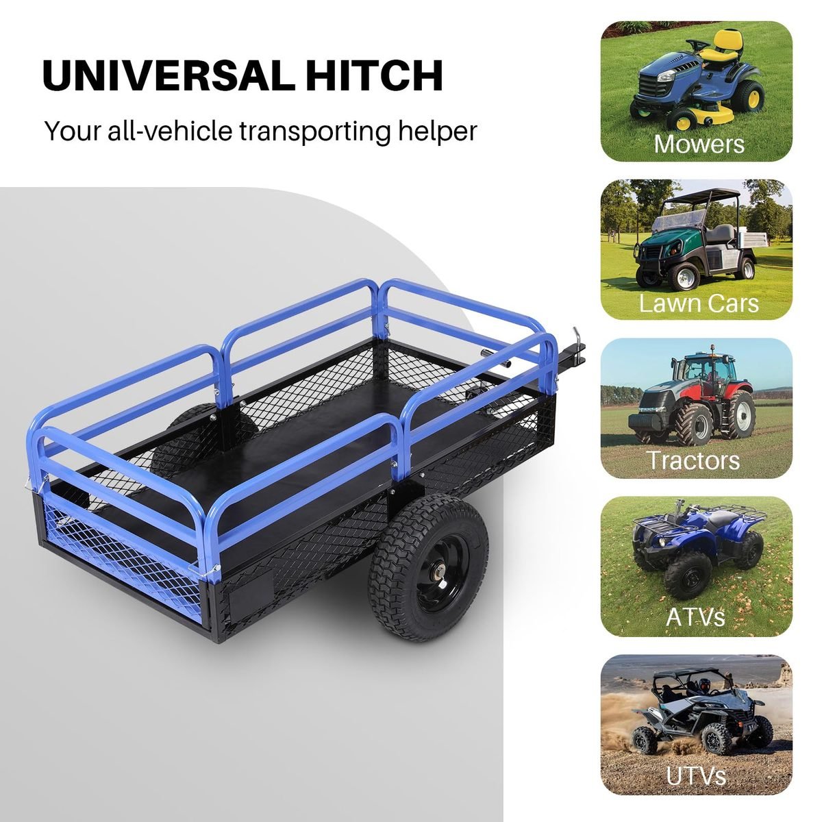 Steel Utility Lawn Cart Trailer, 1500 lbs Load Dump ATV Trailer for Garden 4