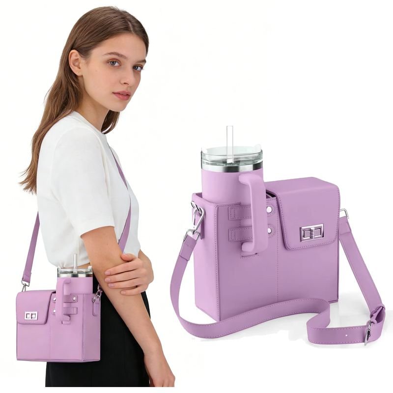 Outdoor Portable Crossbody Water Bottle Carrier with Strap 40 Oz Tumbler Cup Covers and Storage Bag