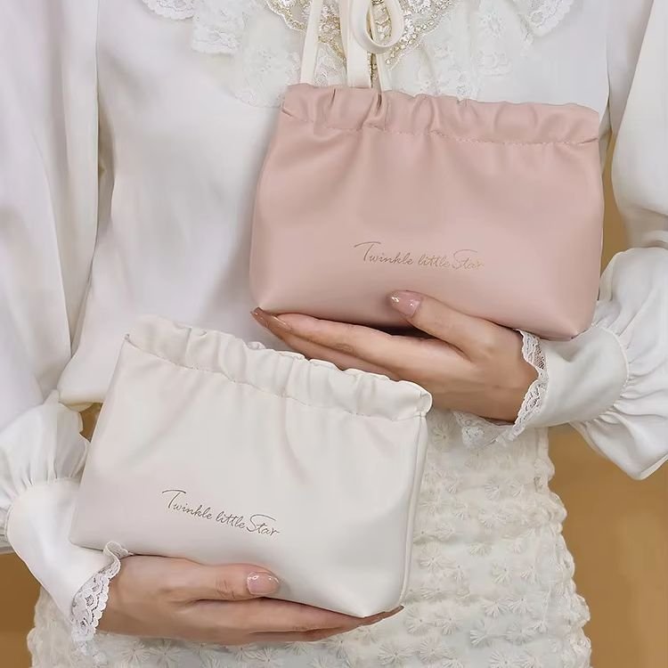 Customize Logo Wrinkled Bag for Women Travel Kit Pouch Bag Pink Black Soft PU Plush Fabric Makeup Lipstick alternate view