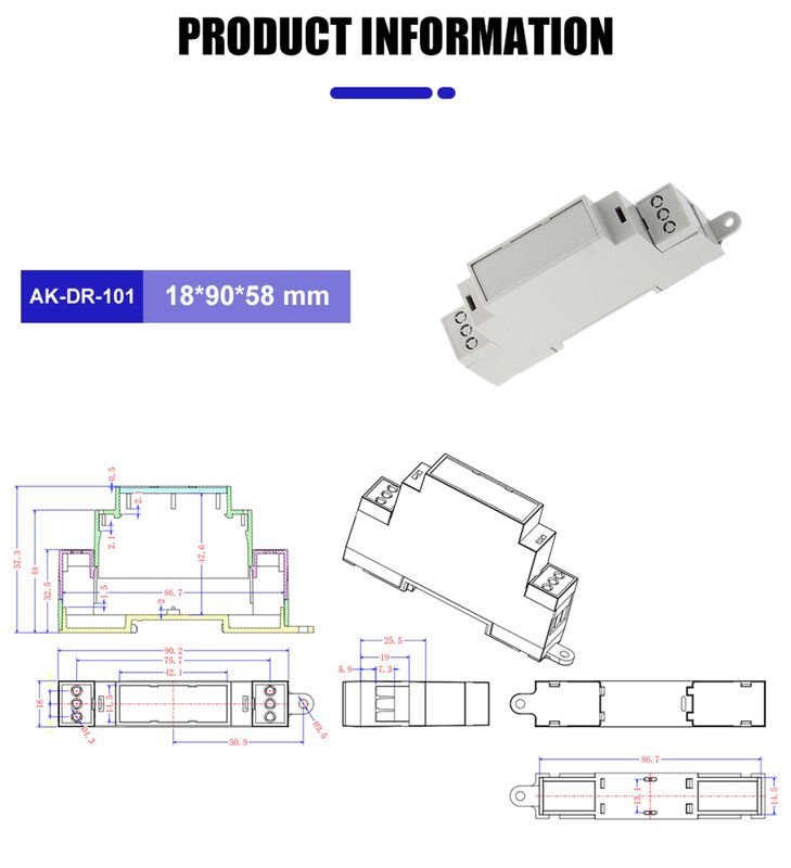 Szomk PC Enclosure Plastic Box Electronic PCB PLC Connector Terminal Block Din Rail Enclosure 3