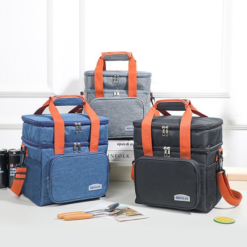 Large Capacity Double-layer Lunch Bag Insulated Bag Outdoor Picnic Insulated Bags Office Worker Food Preservation