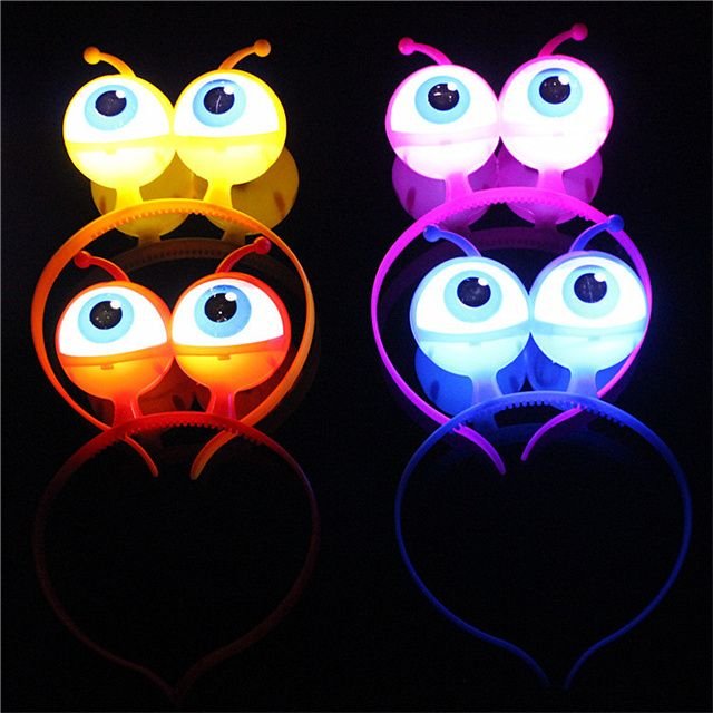 LED Flashing Alien Antenna Headband Light Big Eyeball Martian Space Head Boppers for Halloween Neon Party