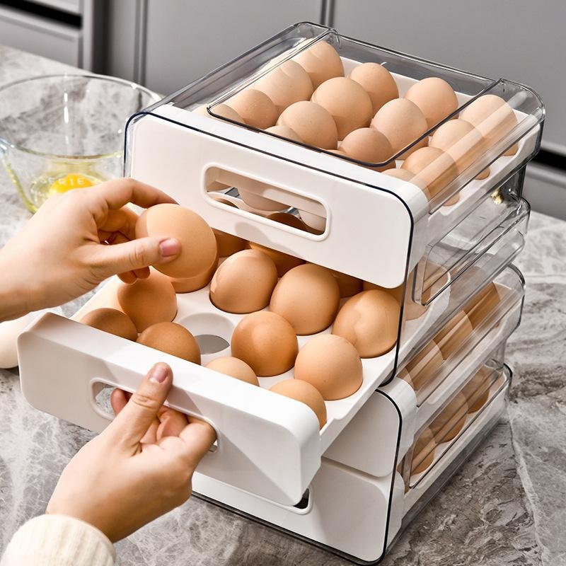 PET Transparent Egg Storage Box with Fresh-Keeping Seal Lid Plastic Household Kitchen Refrigerator Bin & Tray