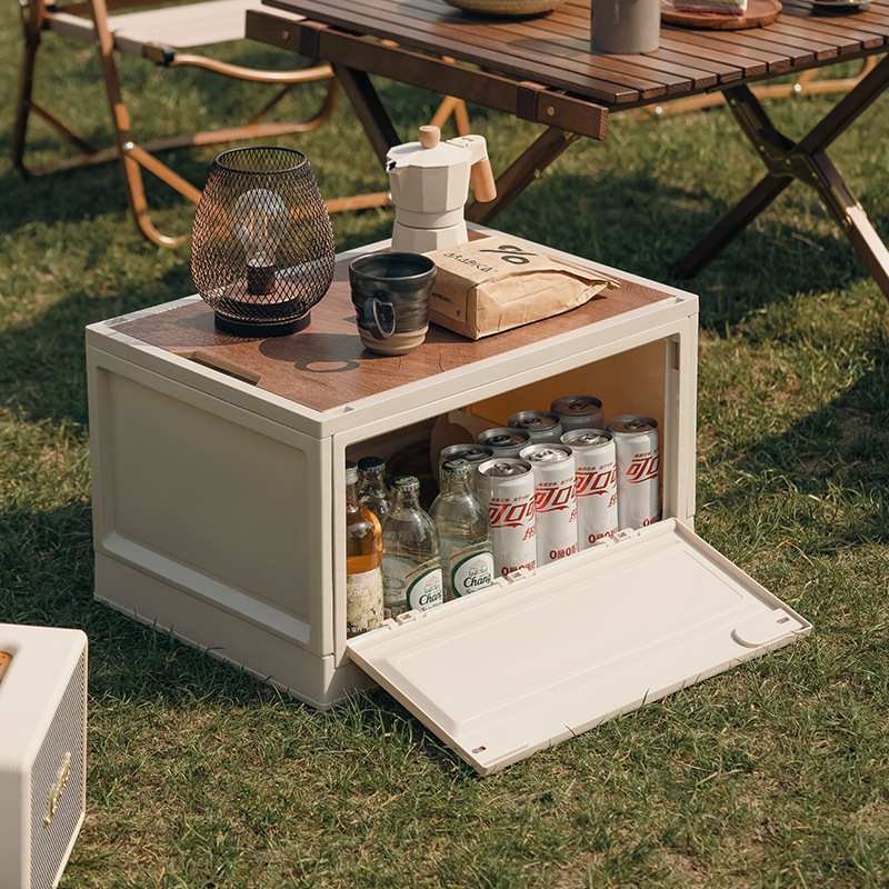 Large Capacity Plastic Foldable Storage Box Collapsible Closet Organizers with Wood Lid Wheels Container for alternate view