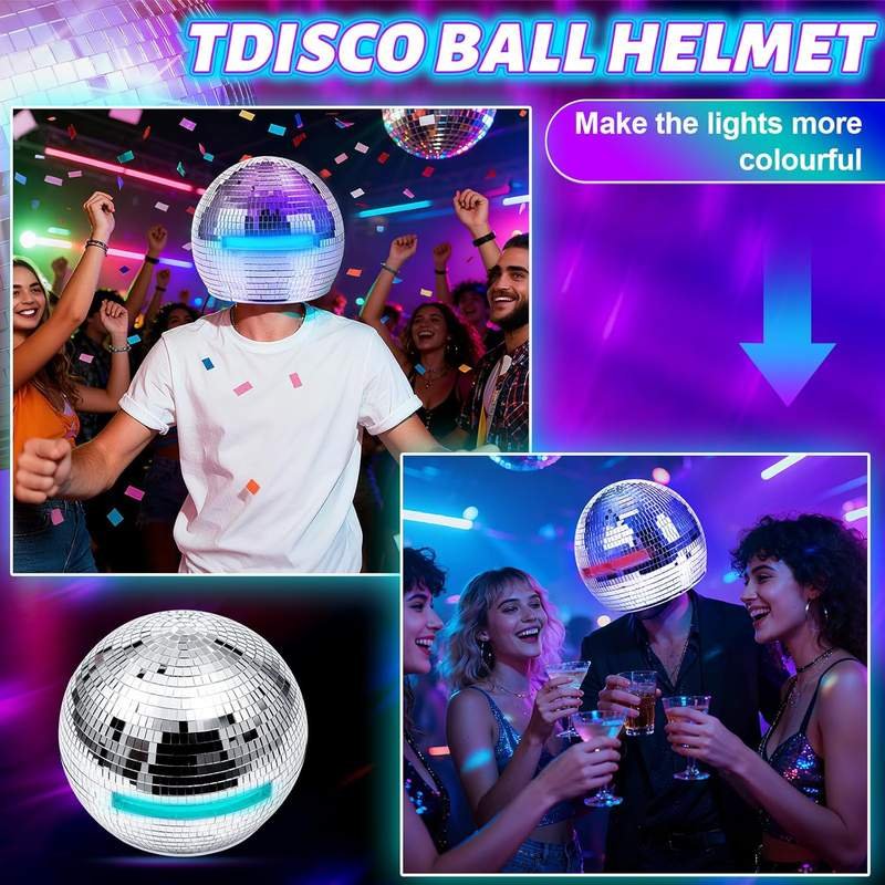 Disco Mirror Ball Helmet Remote Color Light Control Disco Ball Head Costume Christmas Ball Dance Bar Club Party