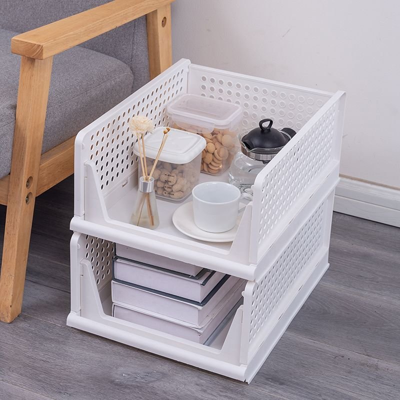 Foldable Stackable Basket Drawer Type Closet Clothes Container Organizer Plastic Wardrobe Storage Bins for Bedroom
