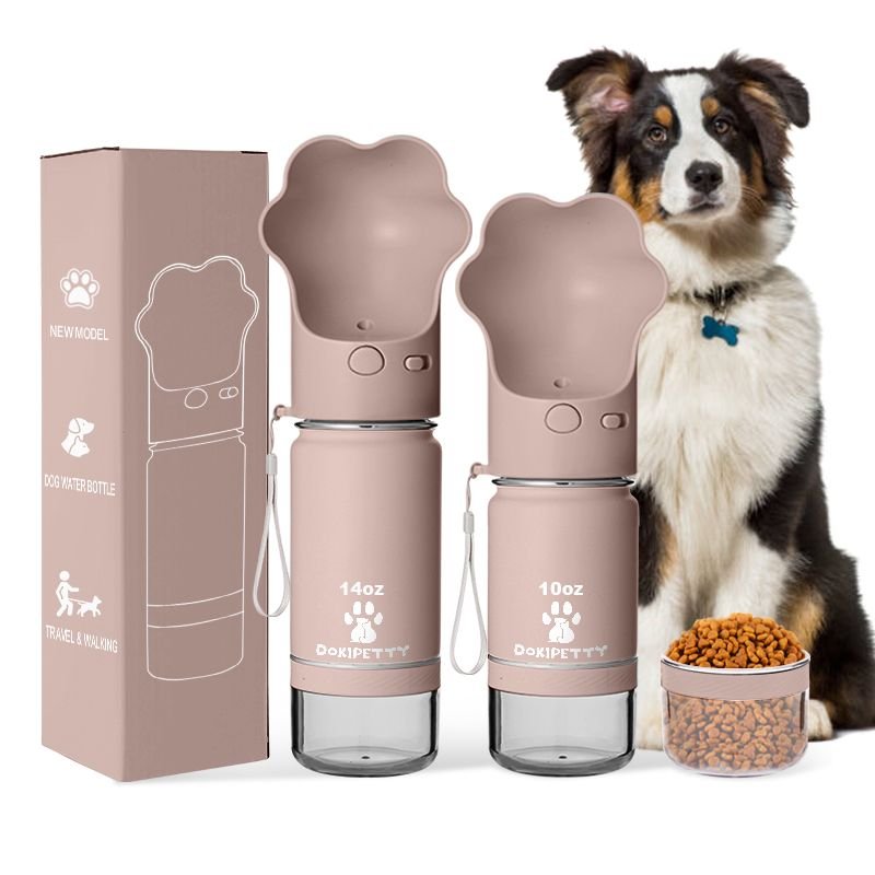 3 in 1 Leak-Proof Double Walled Insulated Portable 14oz Paw Pet Dog Water Bottle and Bowl for Walking Hiking and alternate view