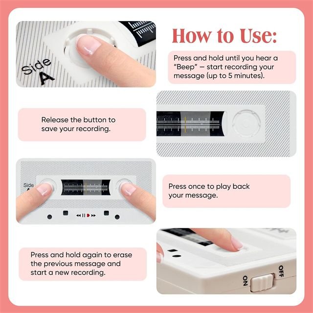 Personalized Custom Voice Cassettes Tape 60s/300s Customizable Logo Sound Greeting Card for Birthday Mother's Day 3