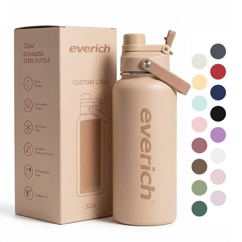 24oz Stainless Steel Insulated Water Bottle with Handle Straw Sweat-Proof Condensation-Free