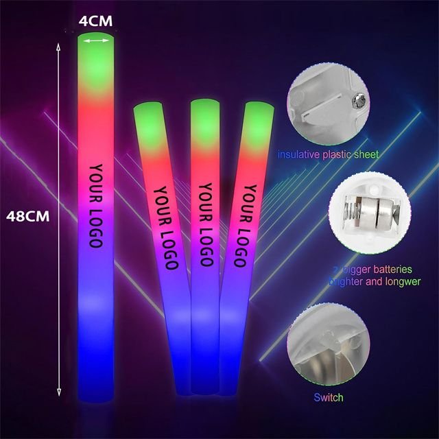 Custom Glow Sticks Bulk LED Foam Sticks Customizable Logo OEM Light up Foam Stick for Wedding Birthday Party Favors alternate view