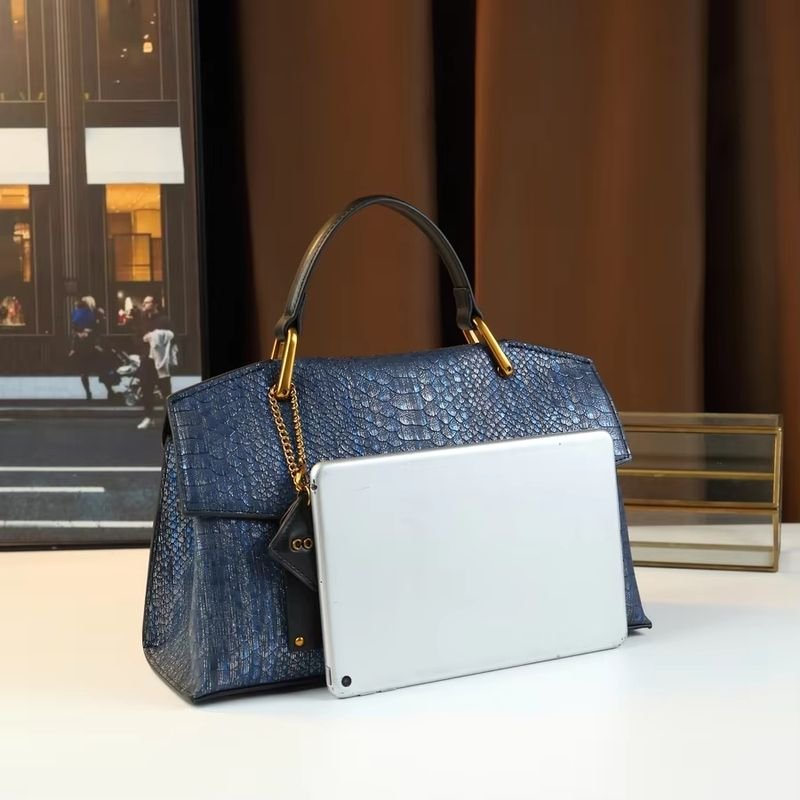 Retro High-end Mysterious Blue Stylish Soft Portable Envelope Shoulder Strap Handbag with Button Closure and alternate view