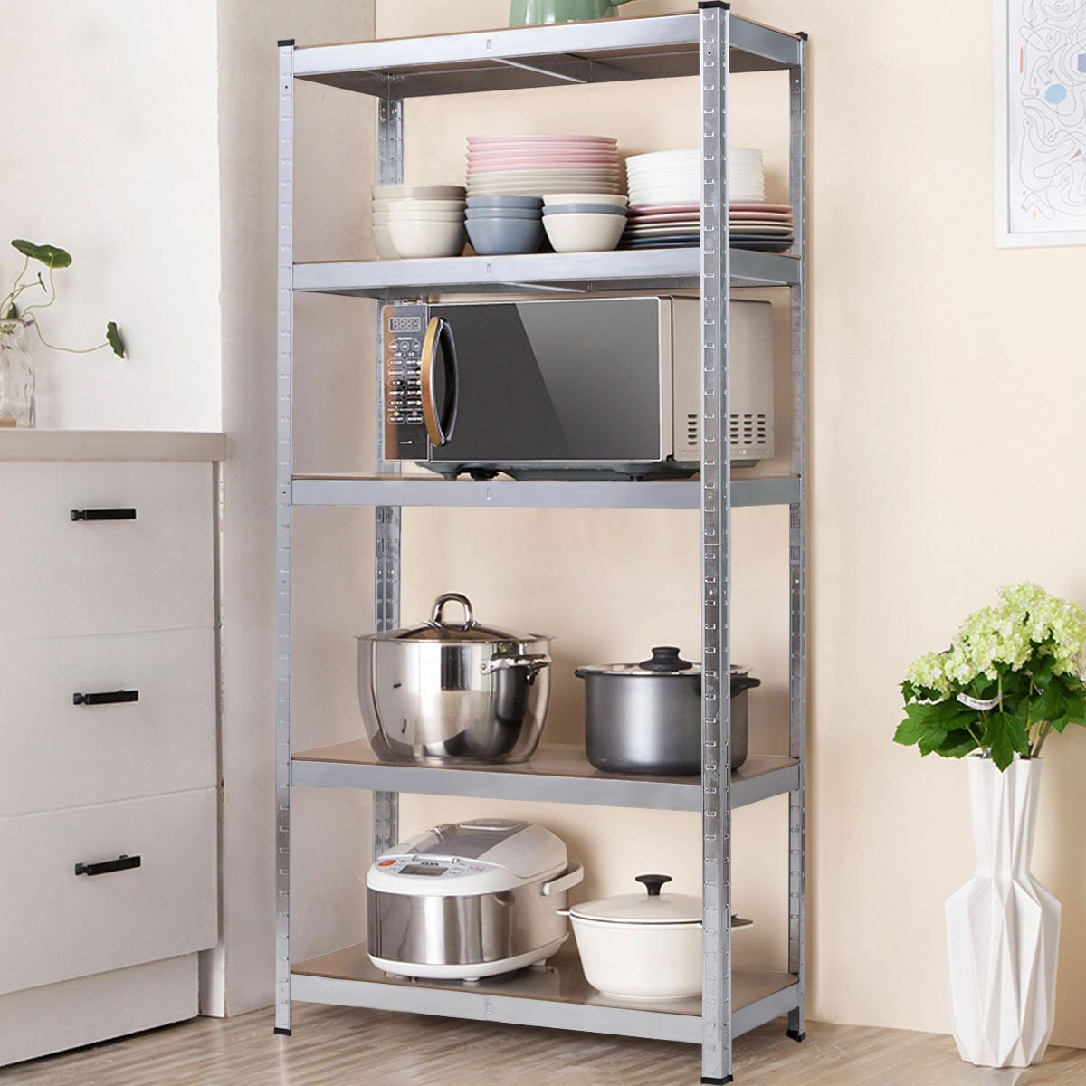 5 Tier Boltless Shelving Unit, Heavy Duty Garage Storage Rack Supermarket Steel Shelf 6