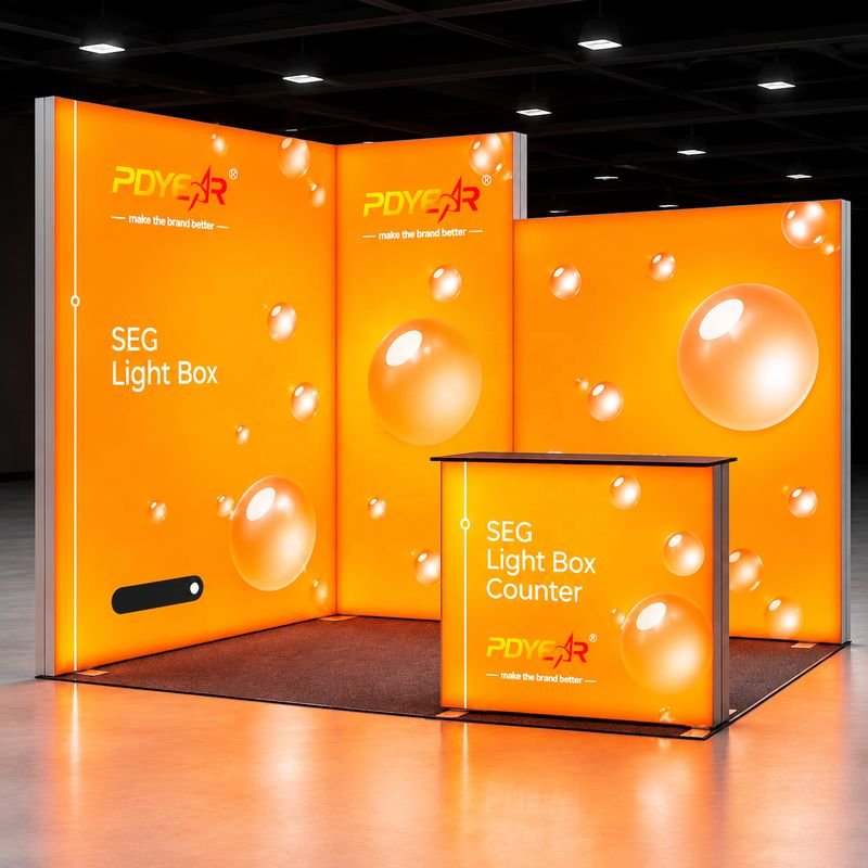 Custom Print Advertising Tool-free Foldable LED SEG Fabric Light Box PVC Frame Backwall Backdrop for Trade Show