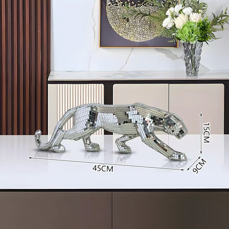 Handmade Glass Modern Luxury Mirror Leopard Statue Floor Decor Home TV Cabinet Study Entryway Wine Cabinet Office 3