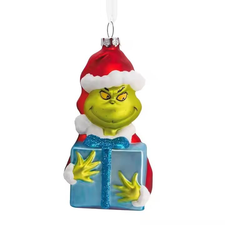 Custom 11cm Grinch Glass Toy Grinch Pendant Indoor Outdoor Christmas Tree Decoration Holiday Gifts alternate view