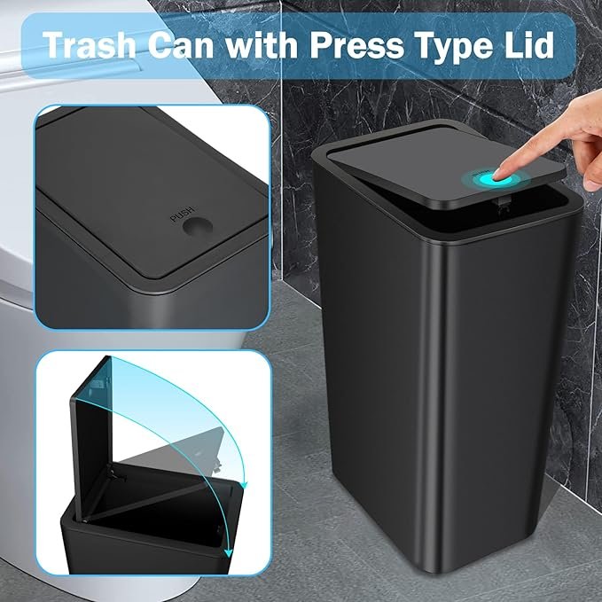 Bathroom Small Trash Can with Lid,10L Slim Garbage Bin with Pop-Up Lid for Bedroom, Office, Fits Under Desk/Cabinet alternate view