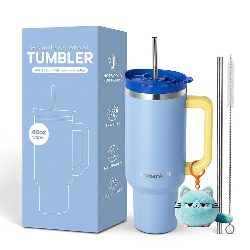Everich New Design Customization Available 30 oz Vacuum Stainless Steel Tumbler With Handle and Straw for Multiple