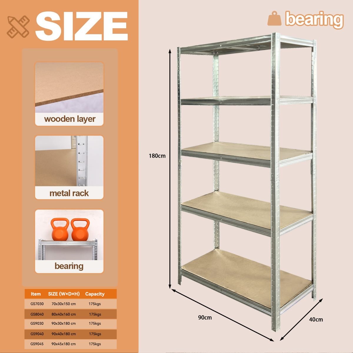 5 Tier Boltless Shelving Unit, Heavy Duty Garage Storage Rack Supermarket Steel Shelf 3
