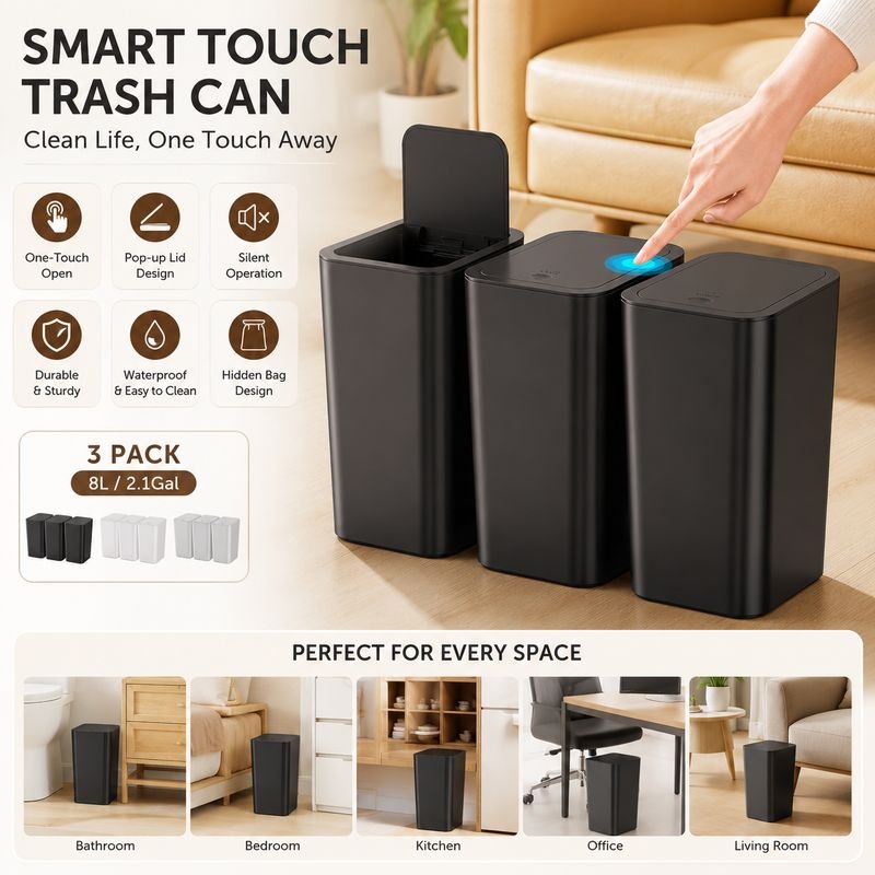 10 Liter Small Trash Can with Lid, Garbage Can Slim Trash Bin Waste Basket for Bedroom,Living Room,Office,Laundry