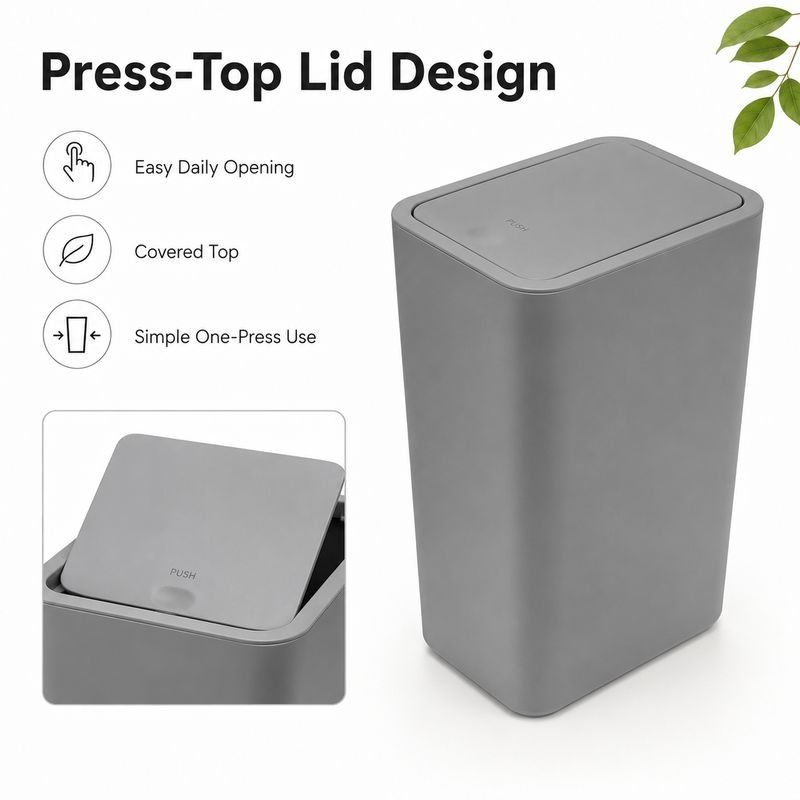 Indoor Slim Waste Bin Plastic Covered Trash Can with Modern Design for Bathroom Bedroom Office and Corner Space alternate view