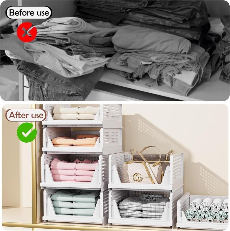 Plastic Stackable Plastic Closet Organizer Shelf Multilayer Wardrobe Storage Bins for Clothes Linens Efficient 3