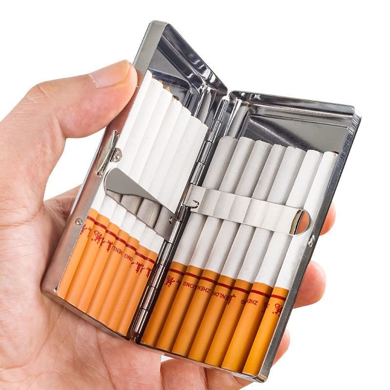 Leather Cigarette Case for Men Portable for Thick Thin Cigarettes Box Metal Protective Case High-grade Business
