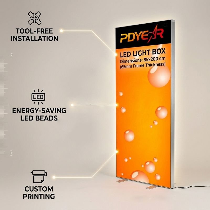 Custom Logo Portable 85x200cm SEG LED Light Box Display Stand Tool Free Portable Aluminum Fabric Lightbox for alternate view