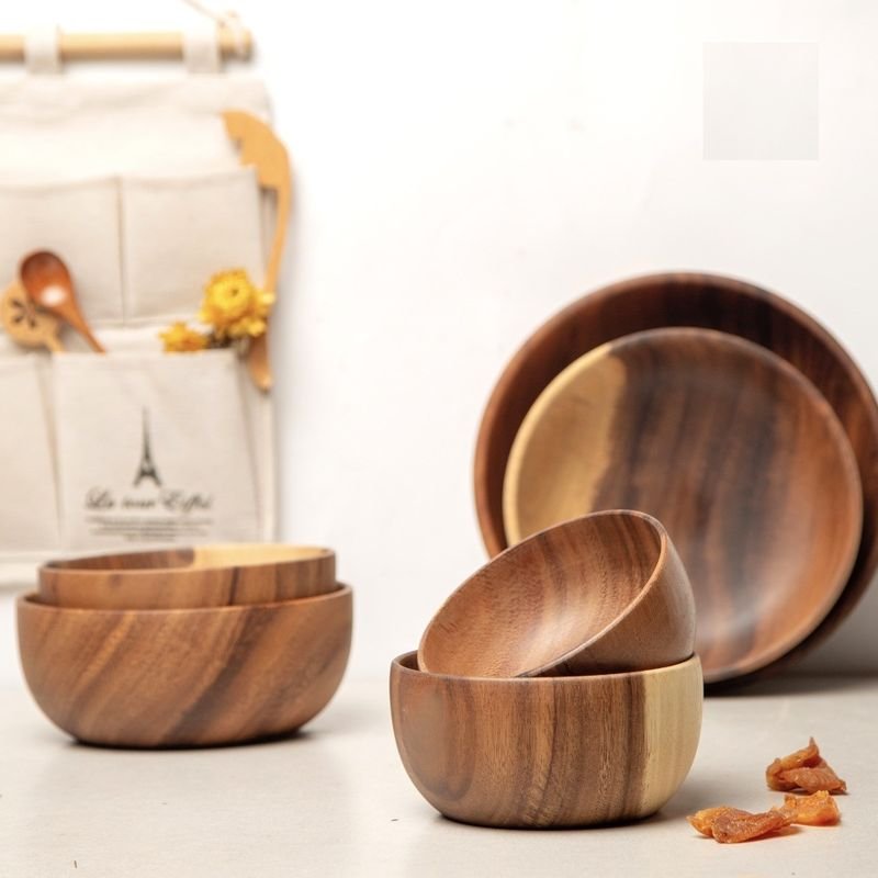 Japanese Acacia Wooden Bowl Thickened Wooden Box Household Large Soup Box Hotel Noodles Box Wholesale alternate view