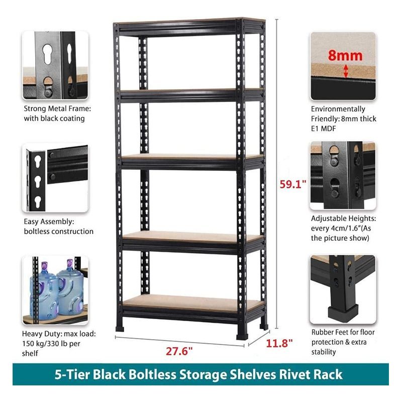 5 Level Boltless Corner Metal Storage Rack, Slotted Angle Warehouse Stacking Shelf 5