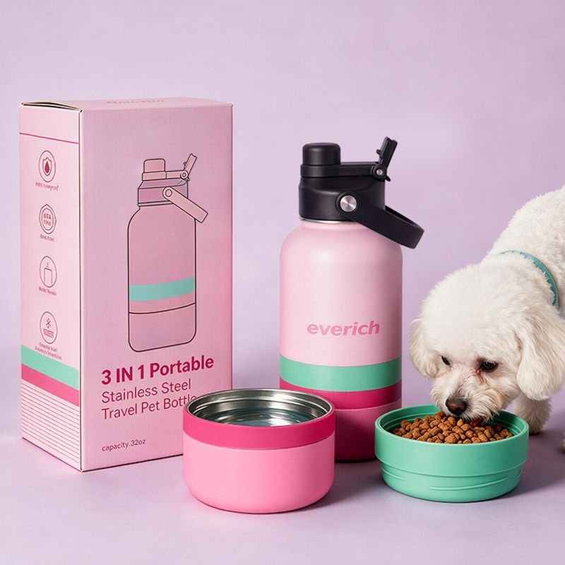 32oz Dog Water Bottle Insulated Travel Stainless Steel Dispenser Portable Food and Water Bowl for Walking Dog alternate view