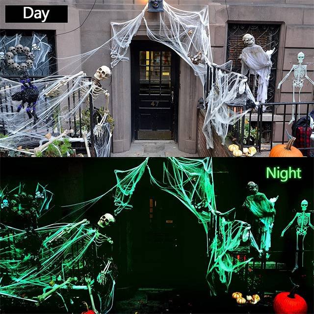 Glow in the Dark Spider Web Elastic Fluorescence Spider Web with Spider Set for Halloween Home and Party Decoration alternate view