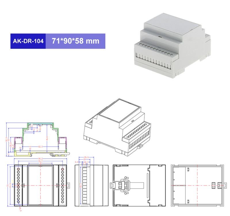 71x90.2x57.5mm 12 Points Works Din-Rail Enclosures PC Plastic Din Rail Mounted Fiber Optic Terminal Box 3