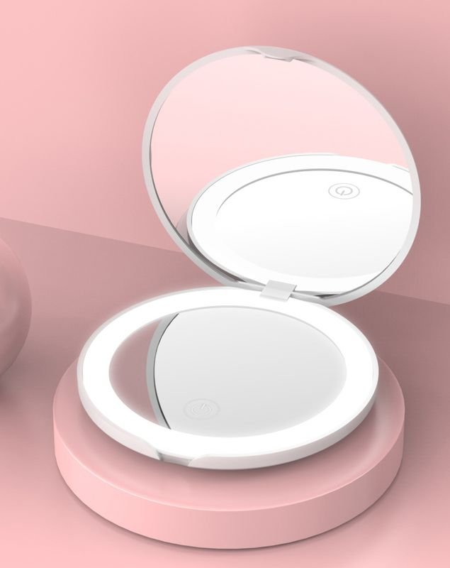 Portable Mini Makeup Mirror With LED USB Rechargeable Foldable Double Sided Cosmetic Pocket Mirror Round HD for alternate view