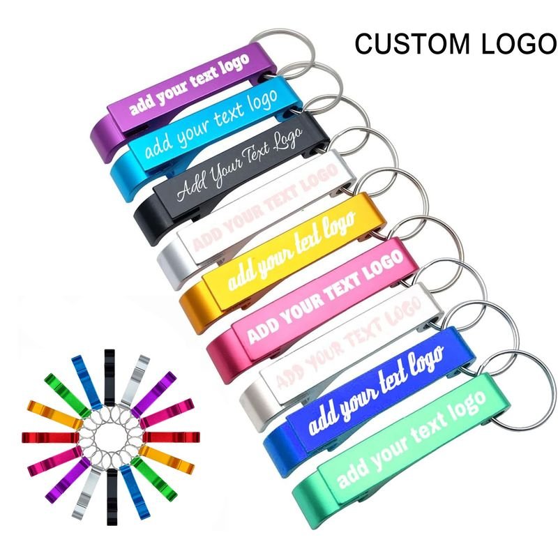 Custom Logo Metal Bottle Opener Keychain Bulk Aluminum Pocket Beer Opener Keyring for Branding Promotional Gifts